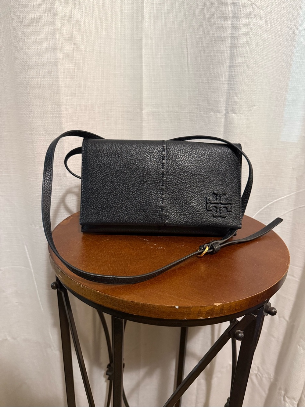 Tory Burch Black Pebbled Leather Crossbody Clutch